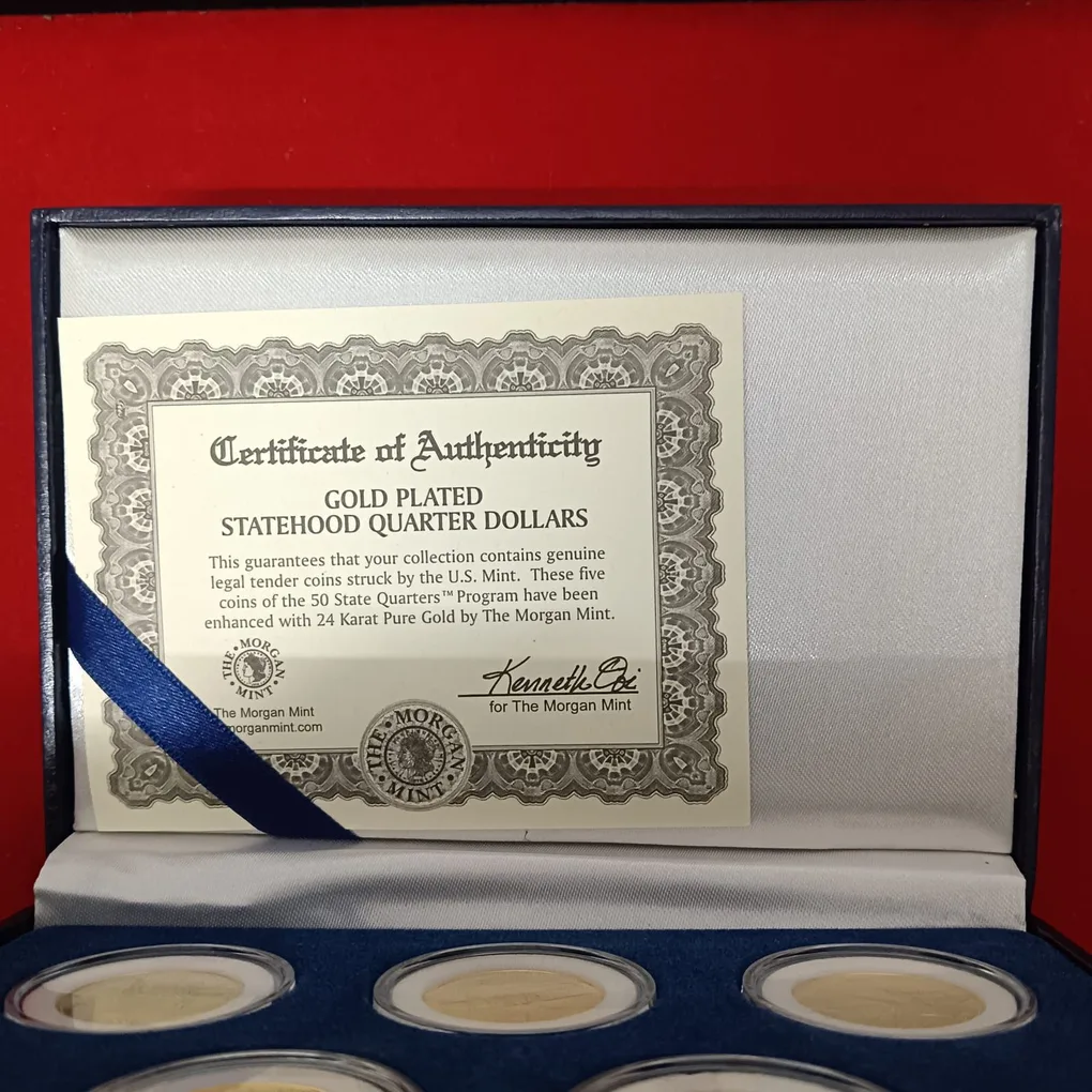 Extremely Rare State Quarter Dollars United States of America Uncirculated Proof Coins Authenticity Certificate Morgan Mint By USA 24 Kt Gold Plated Issue Coin 2001 Year The Morgan Mint