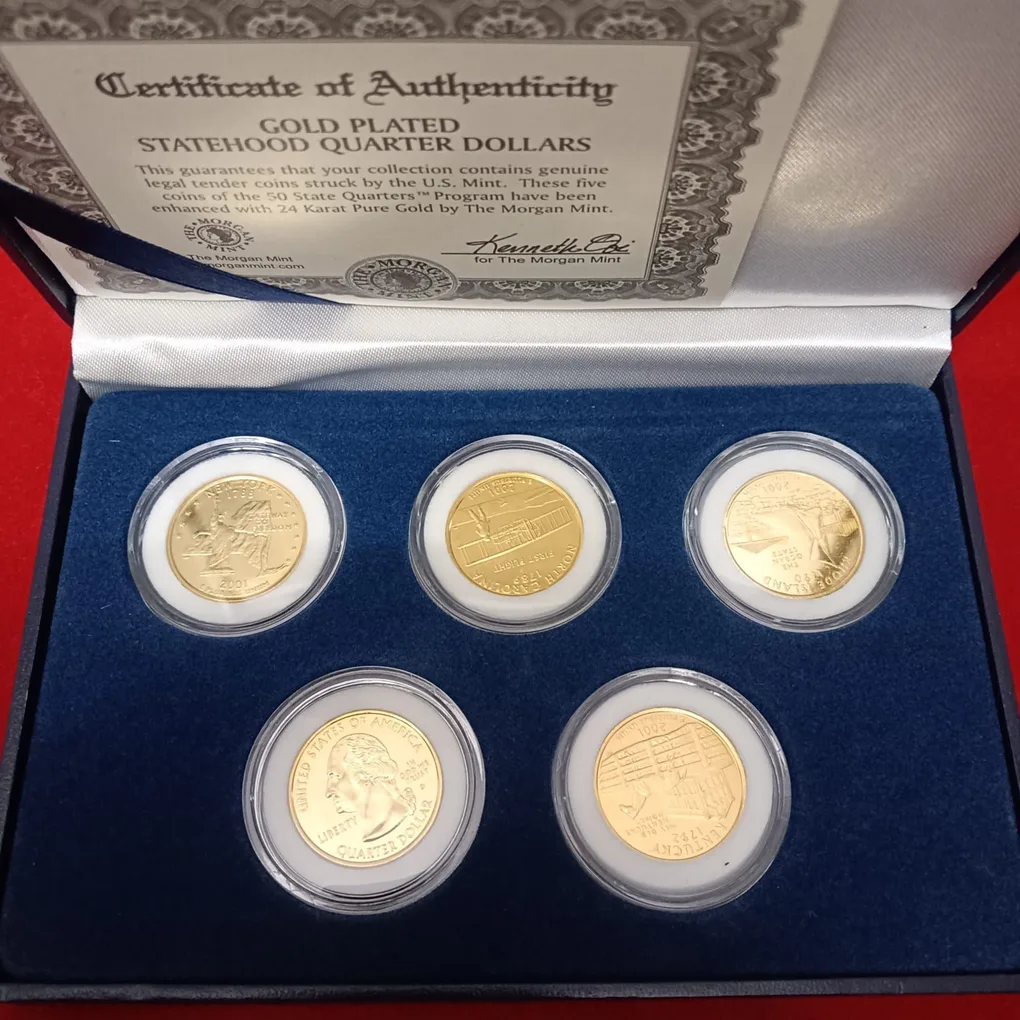Extremely Rare State Quarter Dollars United States of America Uncirculated Proof Coins Authenticity Certificate Morgan Mint By USA 24 Kt Gold Plated Issue Coin 2001 Year The Morgan Mint