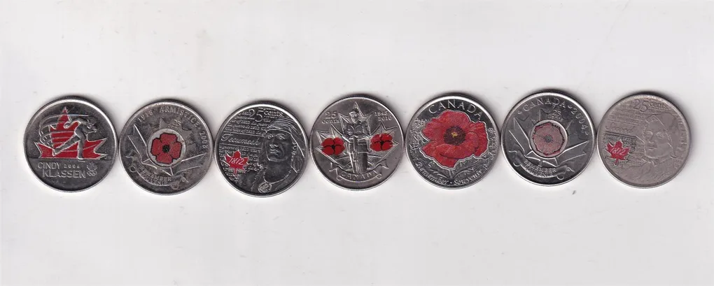 Canada 7 Different (25 Cents) Rare Commemorative Coloured Coin Set#AA-1