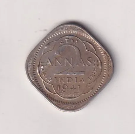India - British 2 Annas 1941 - George VI Rare Coin