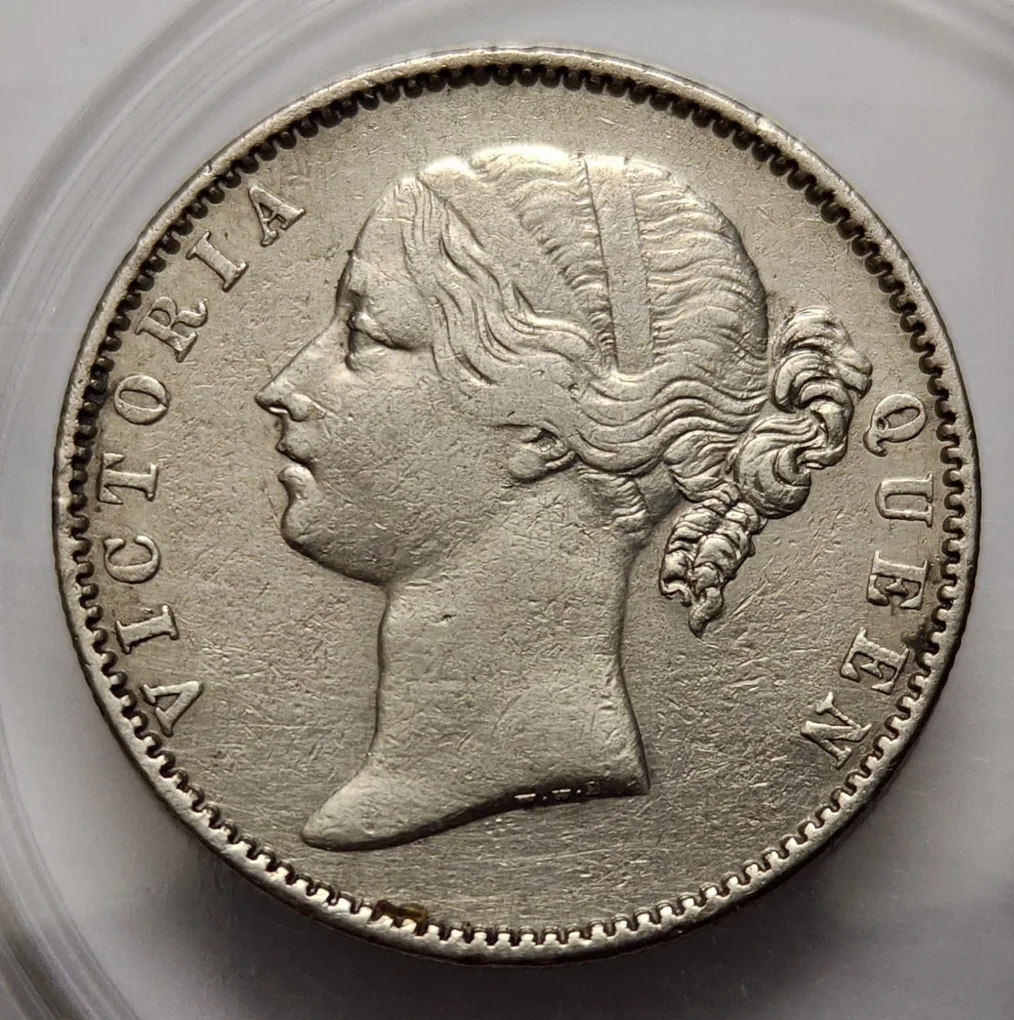 British India Victoria One Rupee 1840 WWB. Dot Divided Legend Madras Mint Silver Coin High Rare