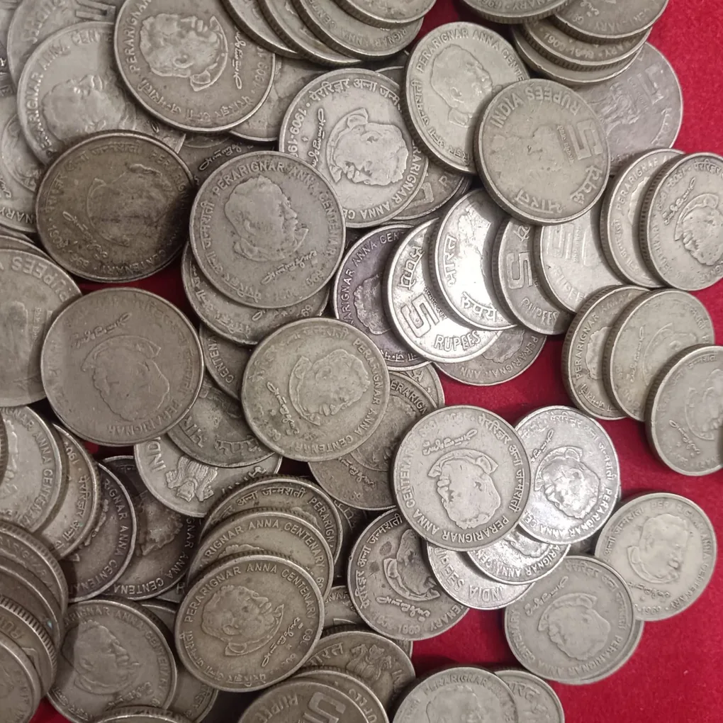 Five Rs Scare Coins Perarignar Anna Centenary 1909-1969 Coins 120 Pcs Given
