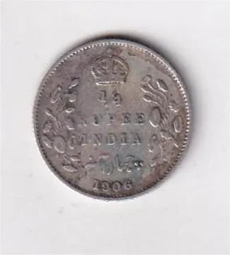 British India 1/4 Rupees 1906 (Edward VII) Rare Silver Coin