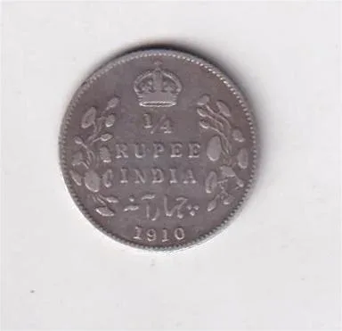 British India 1/4 Rupees 1910 (Edward VII) Rare Silver Coin