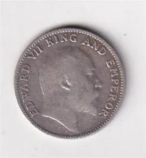 British India 1/4 Rupees 1910 (Edward VII) Rare Silver Coin