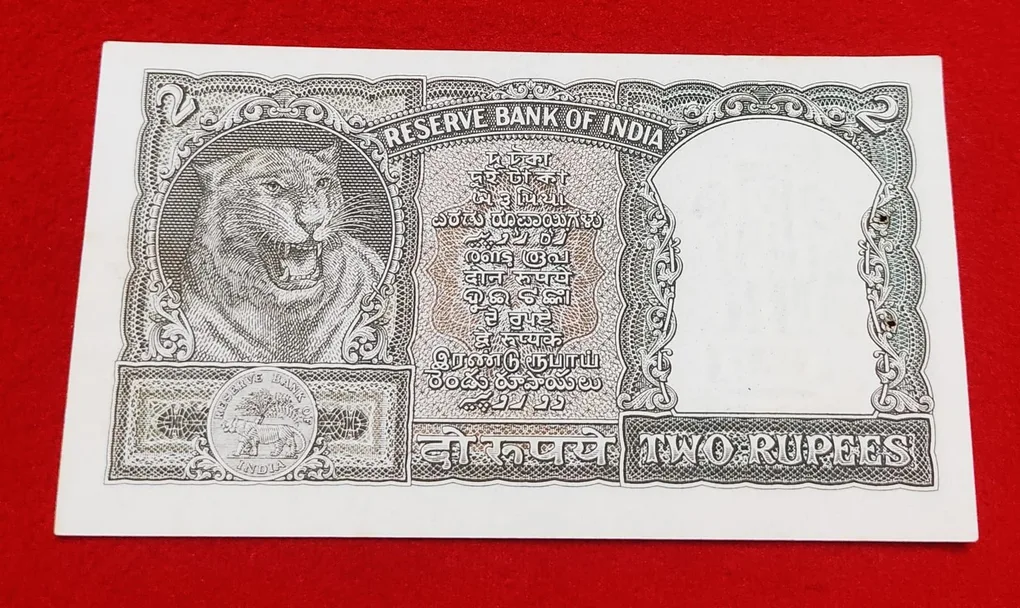 Olive Green Two Rupees Note Signature by P. C Bhattacharya Year 1965 UNC Condition