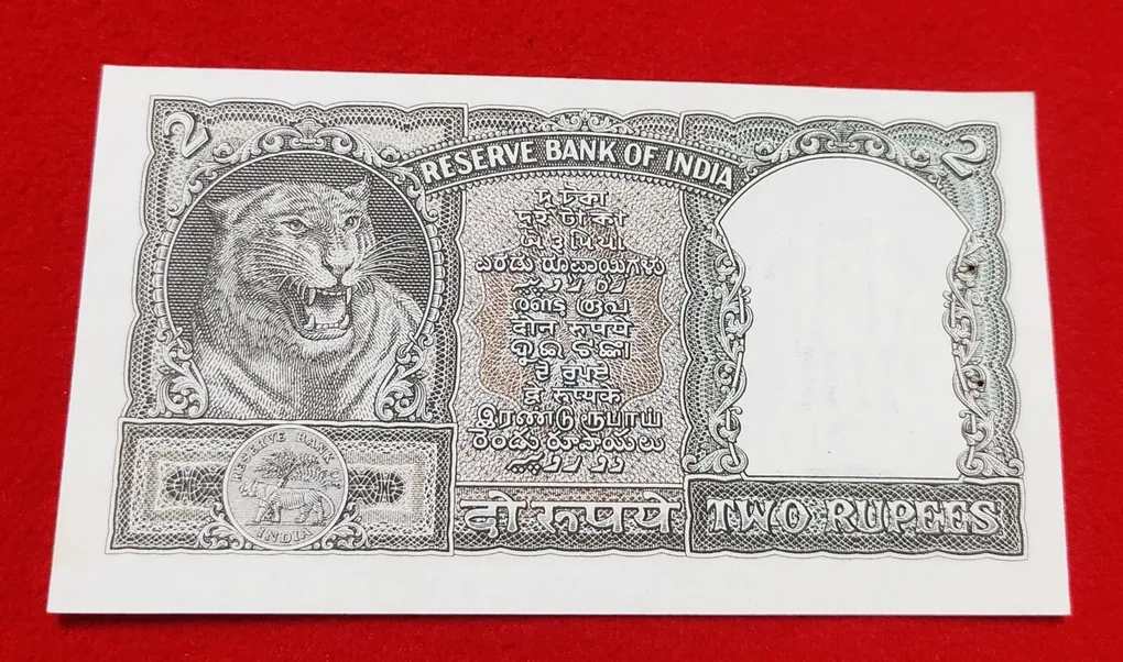 Olive Green Two Rupees Note Signature by P. C Bhattacharya Year 1965 UNC Condition