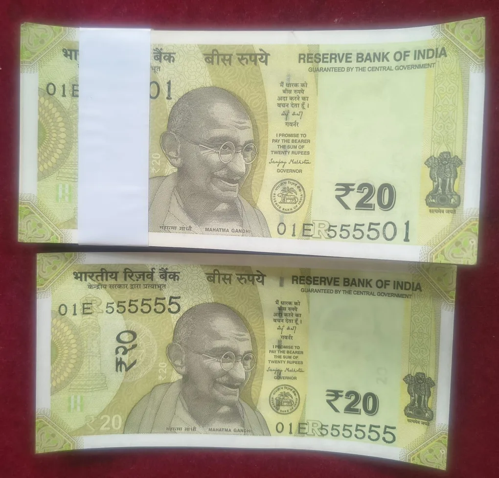 20 Rupees 2025 Governor Sanjay Malhotra UNC Serial Packet with Fancy Number 555555