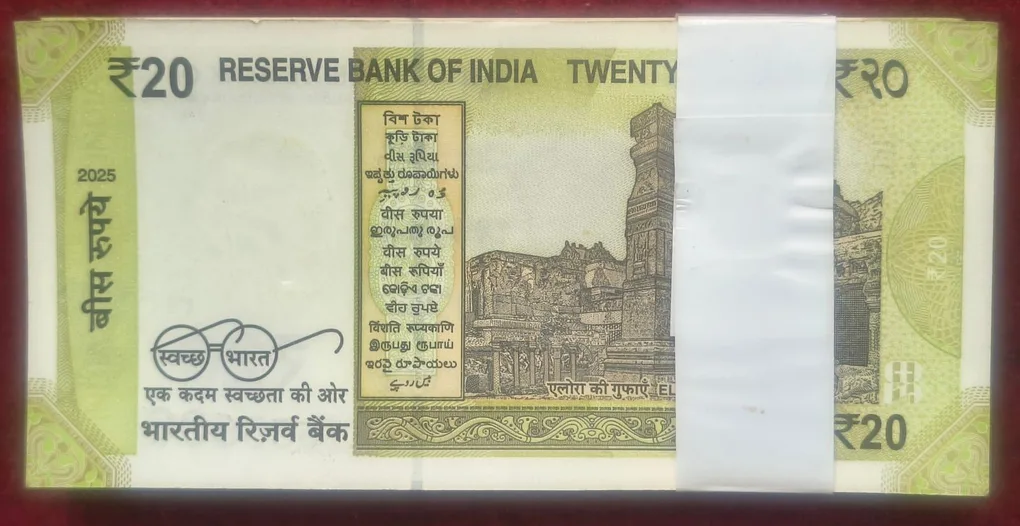 20 Rupees 2025 Governor Sanjay Malhotra UNC Serial Packet with Fancy Number 555555