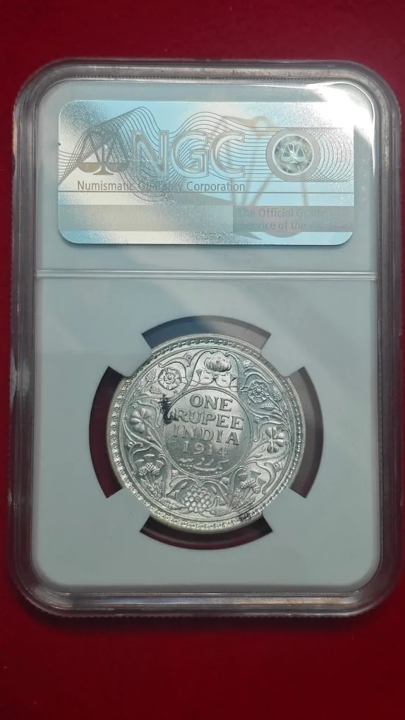 One Rupee 1914 Calcutta Mint Coin MS 62 NGC Graded