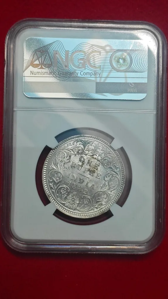 One Rupee 1882 Calcutta Mint Coin UNC Detail NGC Graded Coin