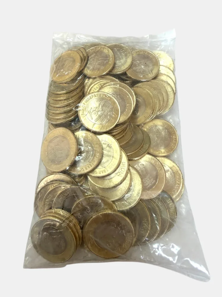 Rs 10 Rupee New Coin RBI 100 Coin Seal Pouch 75 Year Of Independence Packet India Issue 2026 Kolkata Mint Rare