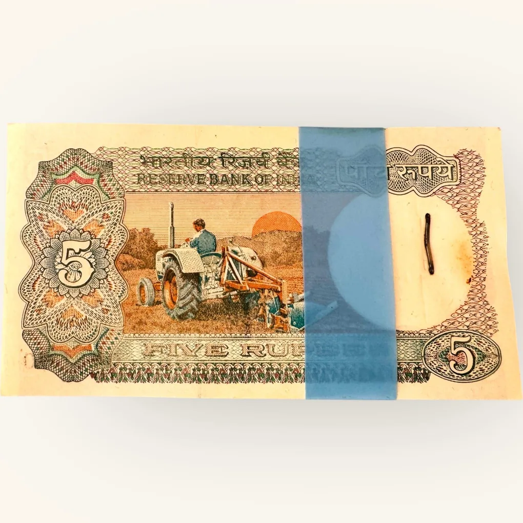 Rs 5 India Banknote Tractor Issue Serial Bundle Unc Unique and Rare