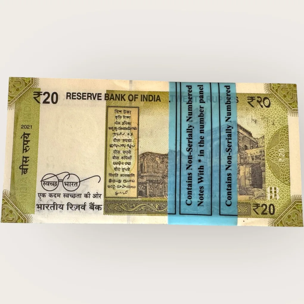 Rs 20 Star Replacement Serial Bundle Gem UNC Prefix 01F Inset M Unique and Rare Issue Year 2021