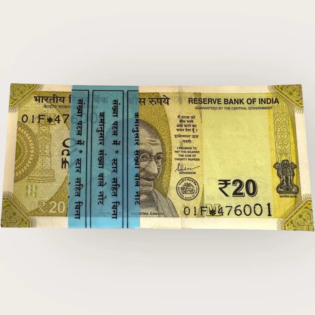 Rs 20 Star Replacement Serial Bundle Gem UNC Prefix 01F Inset M Unique and Rare Issue Year 2021