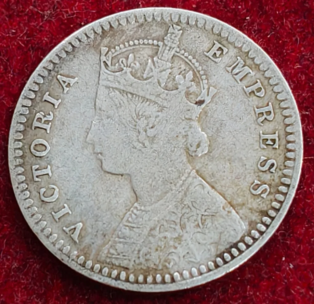 High Grade Silver India - British 2 Annas 1895 - Victoria Rare Coin #Z-164