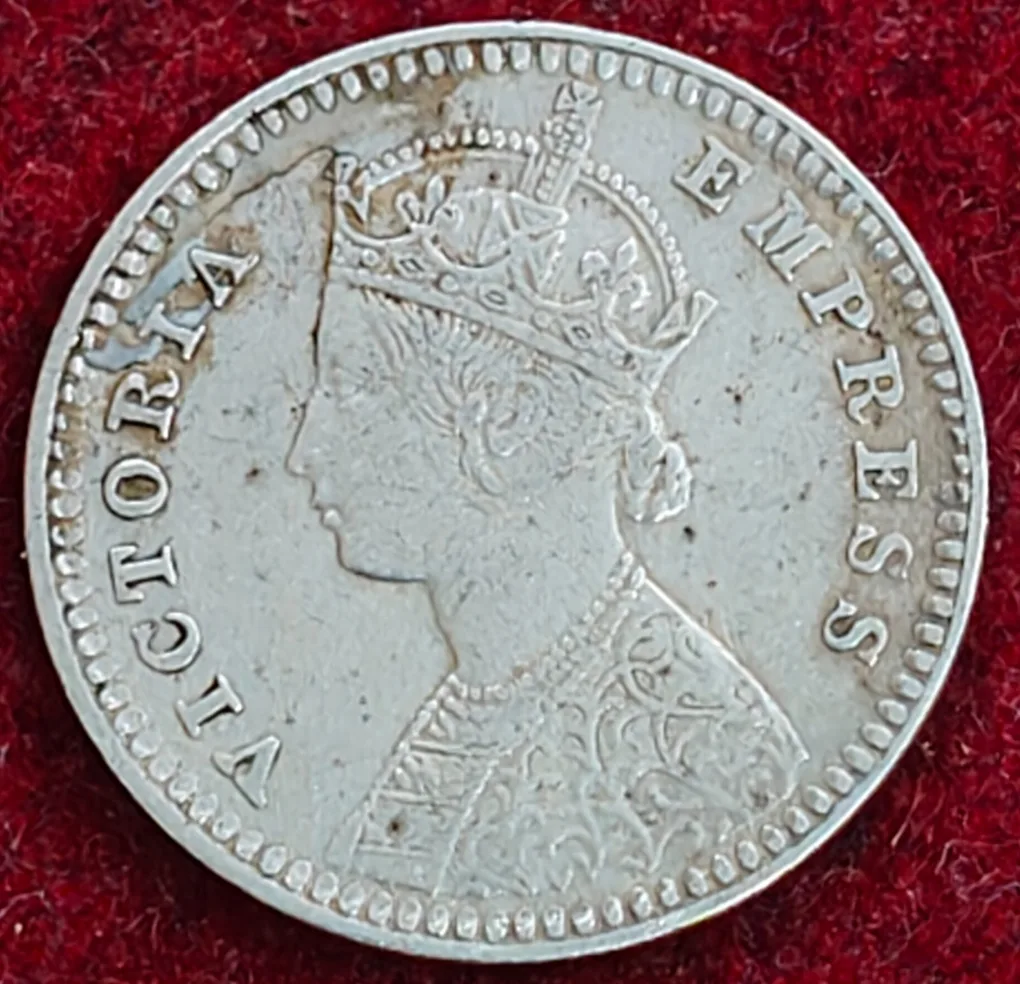 High Grade Silver India - British 2 Annas 1885 - Victoria Rare Coin #Z-165