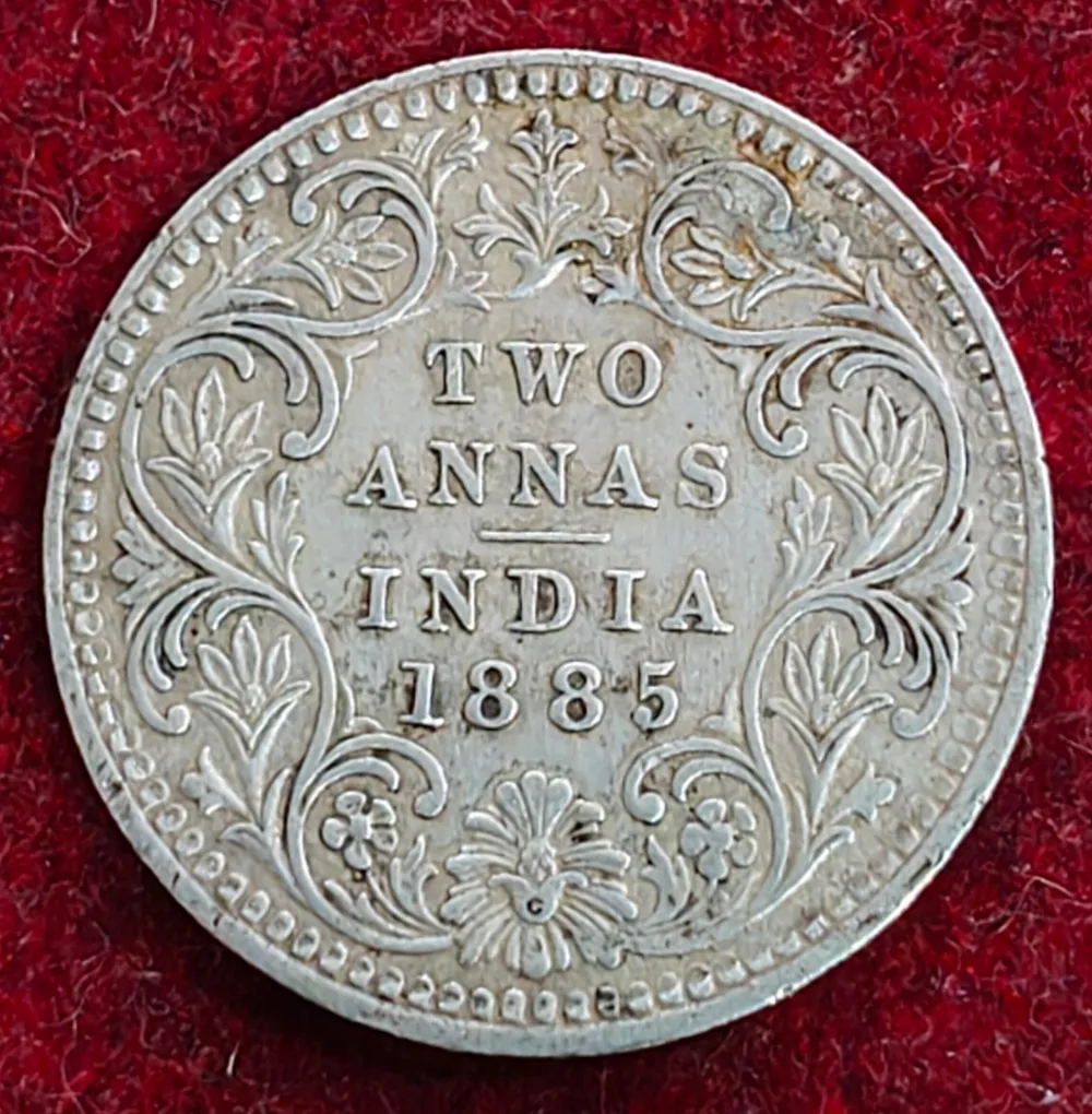 High Grade Silver India - British 2 Annas 1885 - Victoria Rare Coin #Z-165