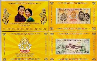 2011 Bhutan Royal Wedding Commemorative 100 Ngultrum With Folder “Commemorative issue – Royal Wedding October 2011” ~ Uncirculated