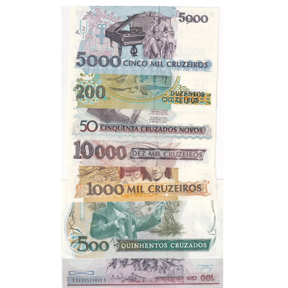 Brazil 7 Different Denomination Rare UNC Set(7 Pcs)#1100