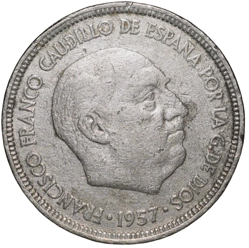 Old Nickel 5 Pesetas of Spain Country (AD 1957) Francisco Franco Scarce
