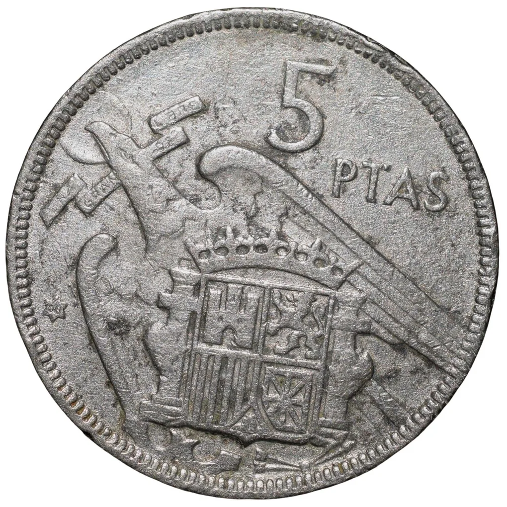 Old Nickel 5 Pesetas of Spain Country (AD 1957) Francisco Franco Scarce