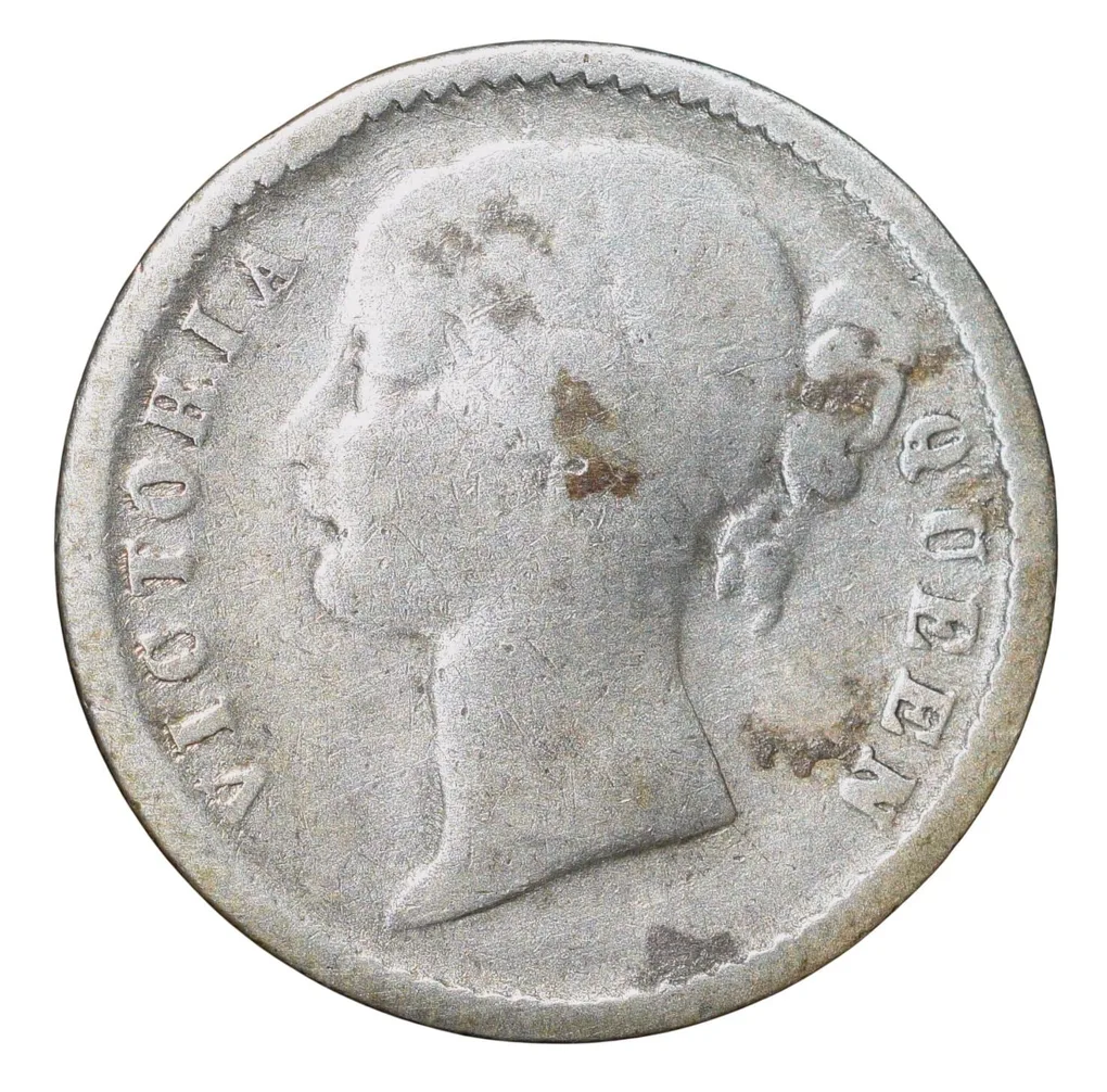 Silver 1/4 Rupee of Victoria Queen (AD 1840) of Bombay Mint Devided Legends Type
