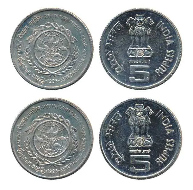 1996 Uncirculated Set, 2nd International Crop Science Congress, Calcutta Mint, 5 Rupees (2) Uncirculated Coins Set