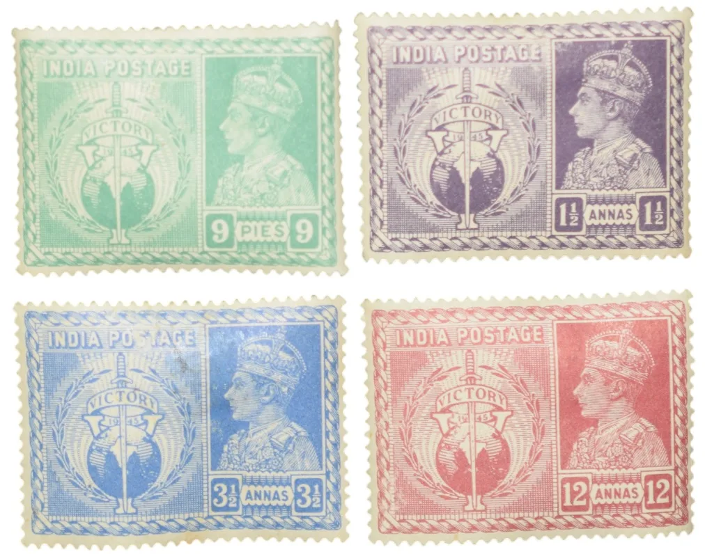 India KGVI King George VI Victory of Allied Powers Complete Set of 4 Mint Stamps Un-used Condition as per Image.