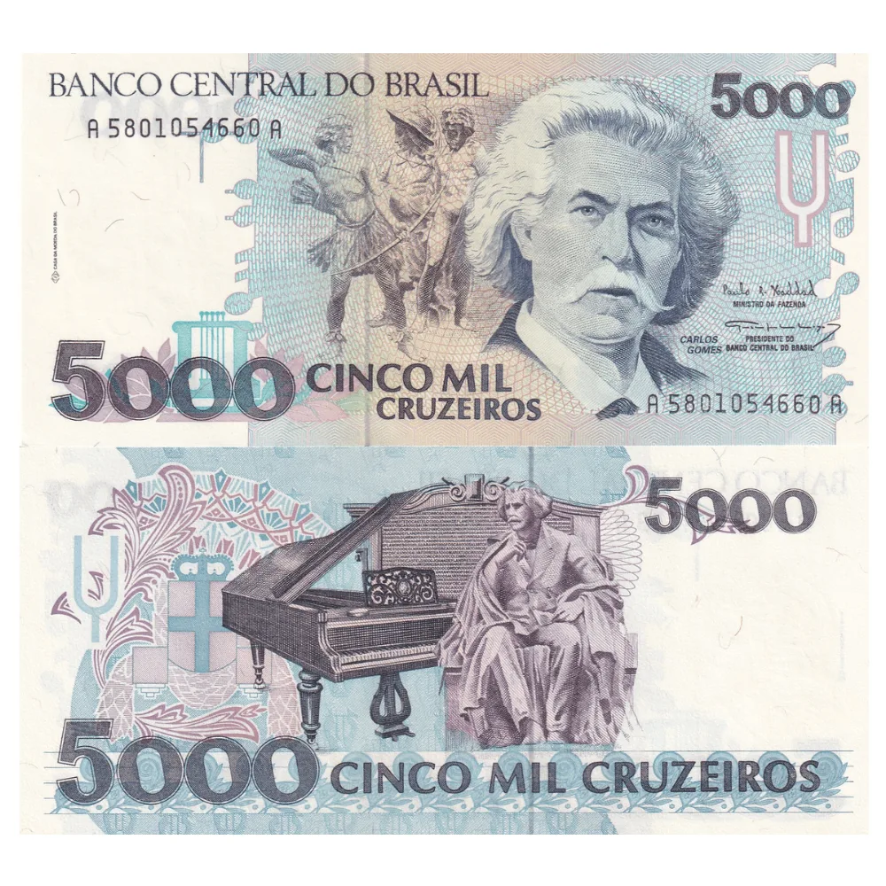 Brazil 5000 Cruzeiros Rare UNC Note #Q