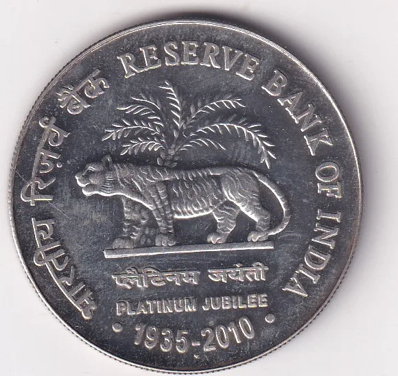 India 75 Rupees 2010 Platinum Jubilee of RBI Commemorative Issue rare Silver UNC Coin With Capsule