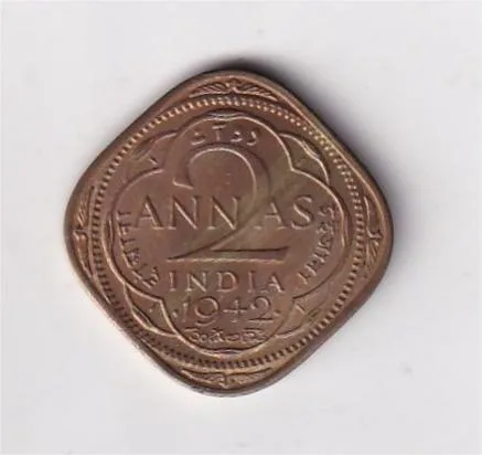 British India 2 Annas 1942 George VI Rare UNC Coin#AA-113