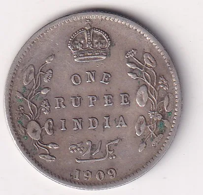 India - British 1 Rupee 1909 - Edward VII Rare Silver Coin #17