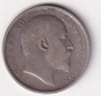 India - British 1 Rupee 1909 - Edward VII Rare Silver Coin #17