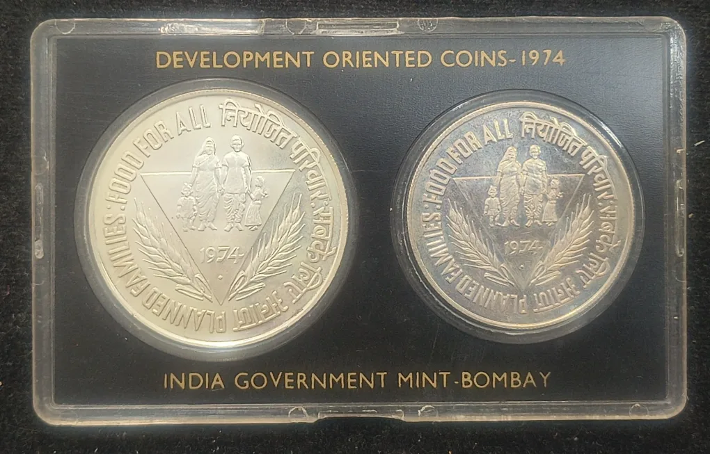 Planned Families : Food For All Development Oriented Coins - 1974 India Government Mint Bombay