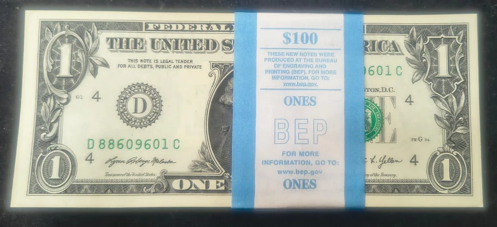Rare 1 Dollar GEM UNC Serial Packet 100 Notes Bundle