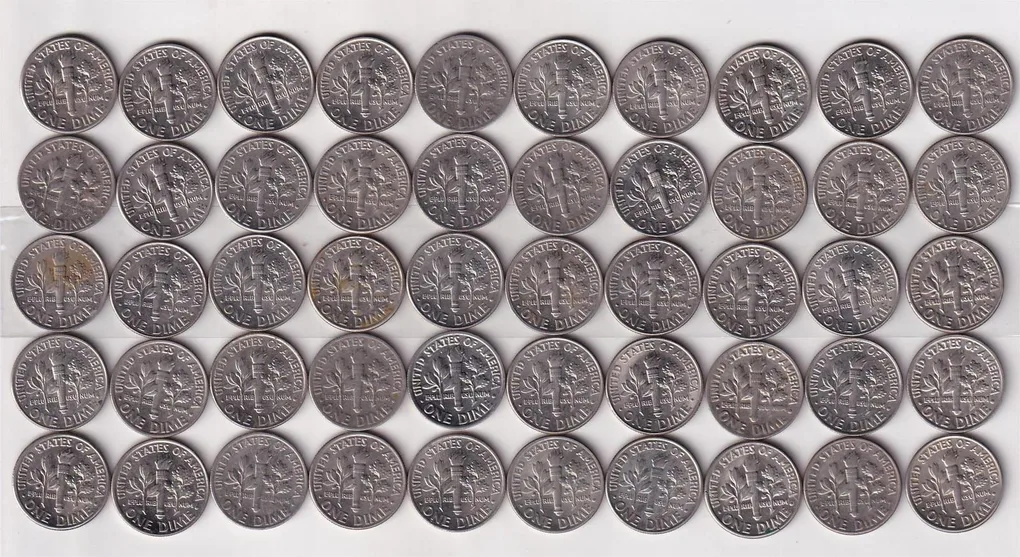 United States 1 Dime ("Roosevelt Dime") mix Dates (50 Pcs Lott) Rare Coin