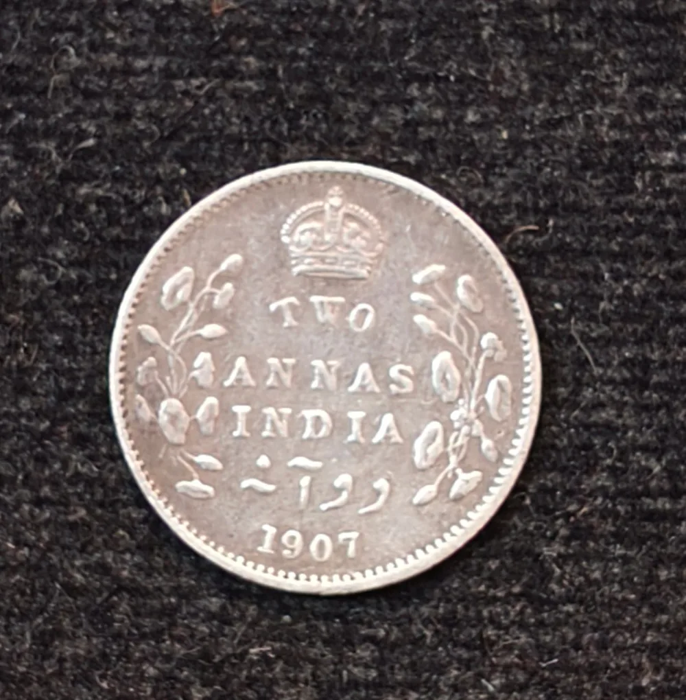 British-India 2 Annas 1907 (Edward VII) Rare Silver Coin#AA-124