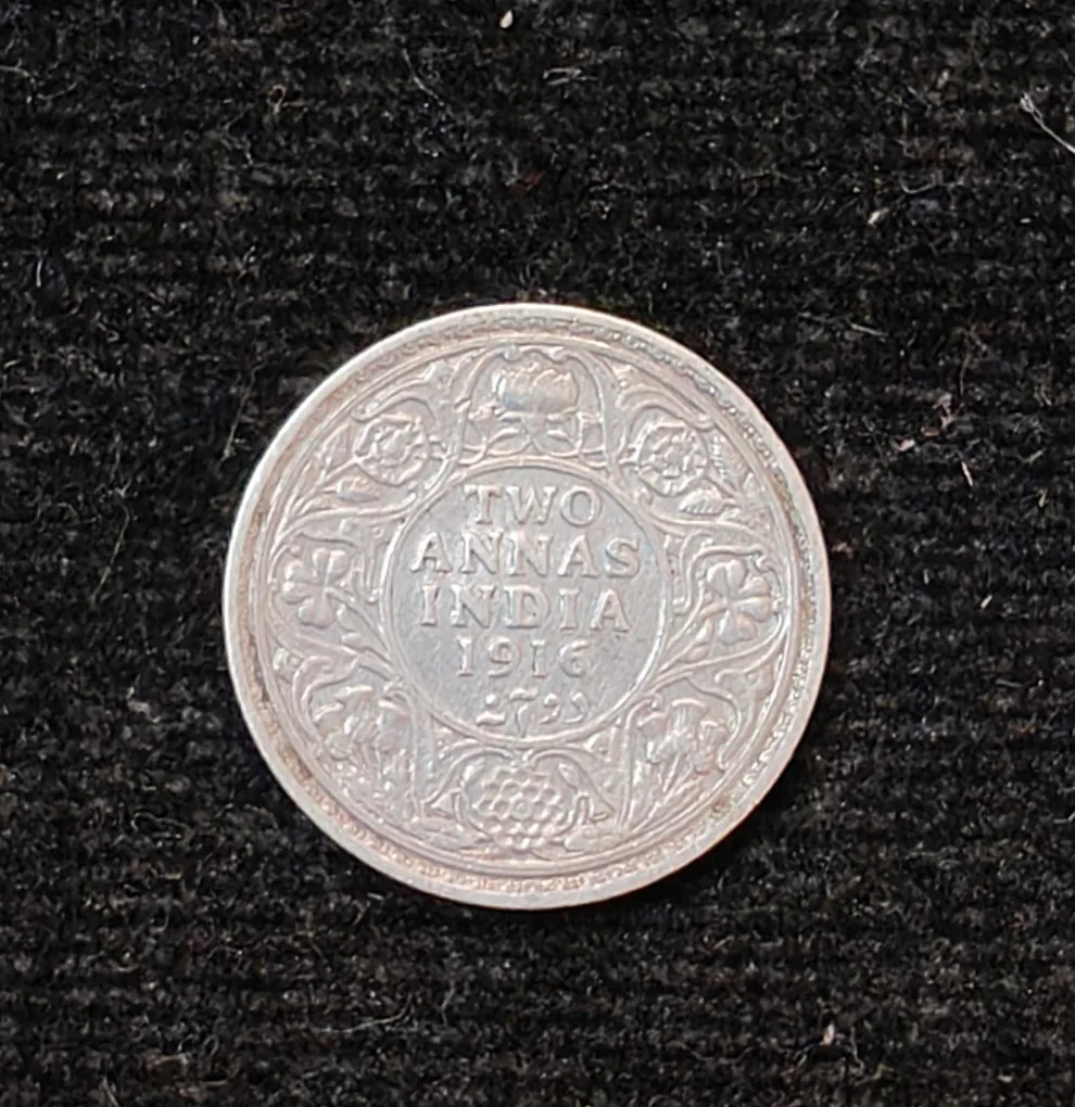 British-India 2 Annas 1916 (George V) Rare Silver Coin#AA-127