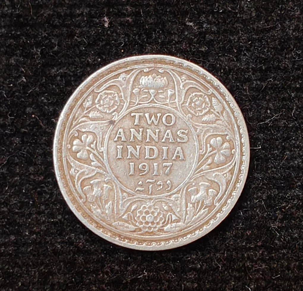 British-India 2 Annas 1917 (George V) Rare Silver Coin#AA-128