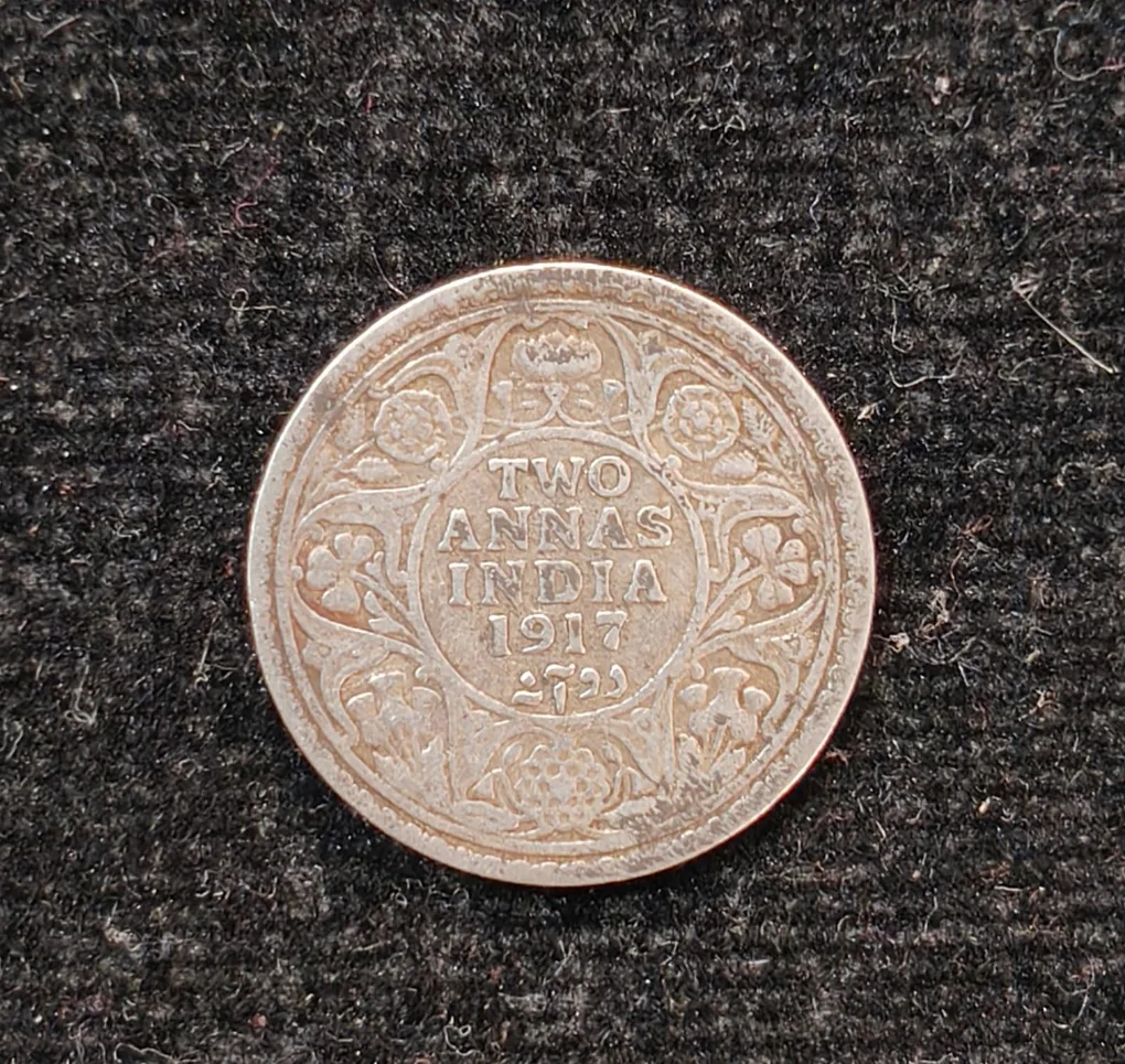 British-India 2 Annas 1917 (George V) Rare Silver Coin#AA-129