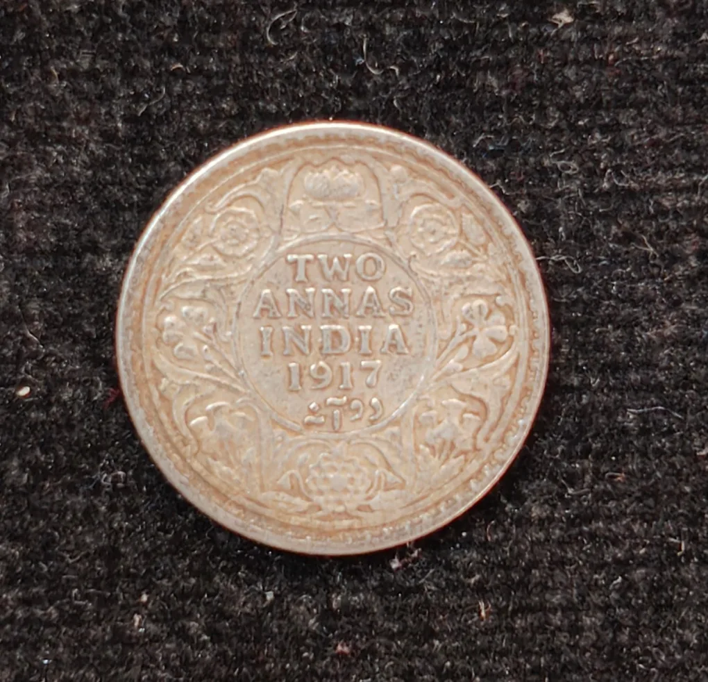 British-India 2 Annas 1917 (George V) Rare Silver Coin#AA-130