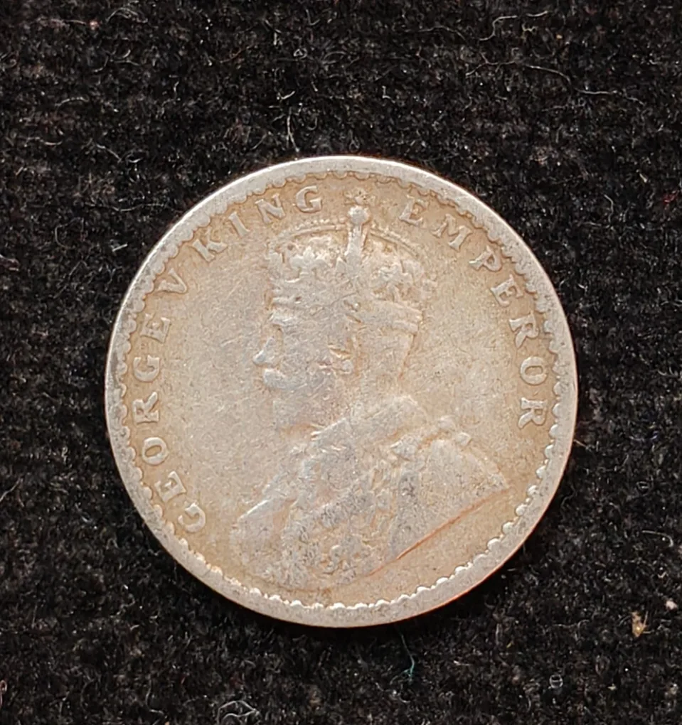 British-India 2 Annas 1916 (George V) Rare Silver Coin#AA-134