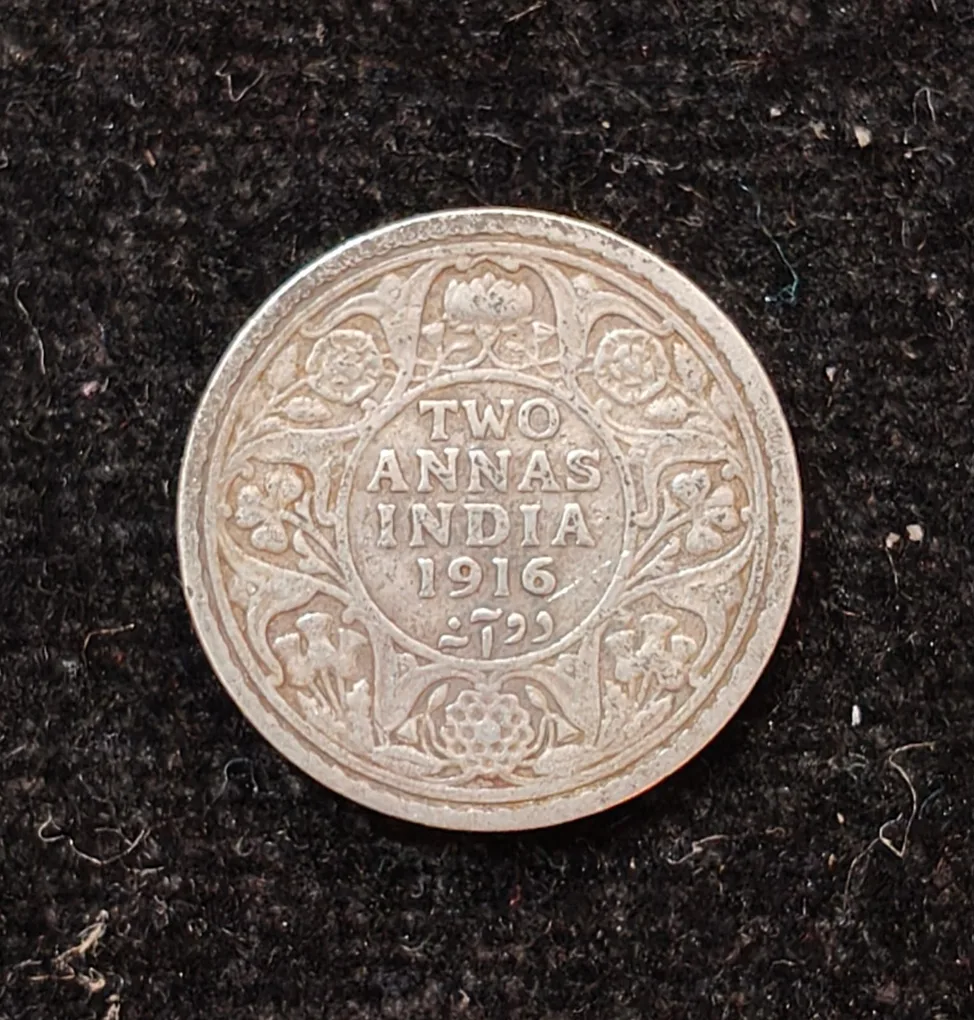 British-India 2 Annas 1916 (George V) Rare Silver Coin#AA-134