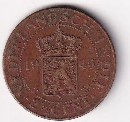 Indonesia (Netherlands East Indies) 2½ Cents 1945 Rare Coin