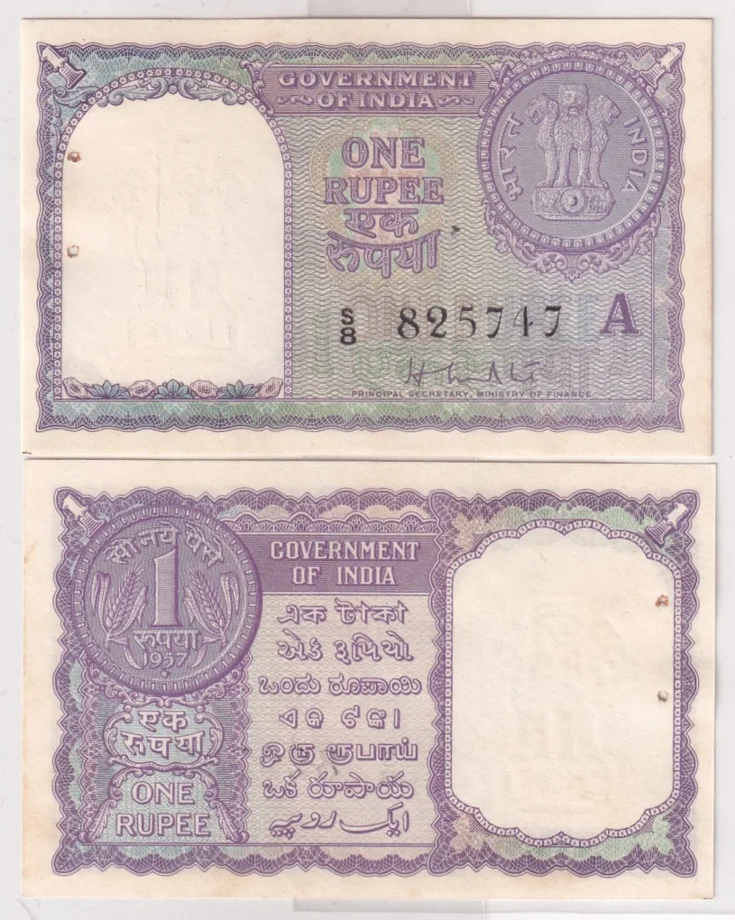 India 1 Rupee 1957 Governor H. M. Patel Rare Note