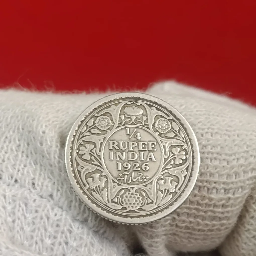 George V 1/4 Rupee Silver Coin 1926 Year Calcutta Mint British of India