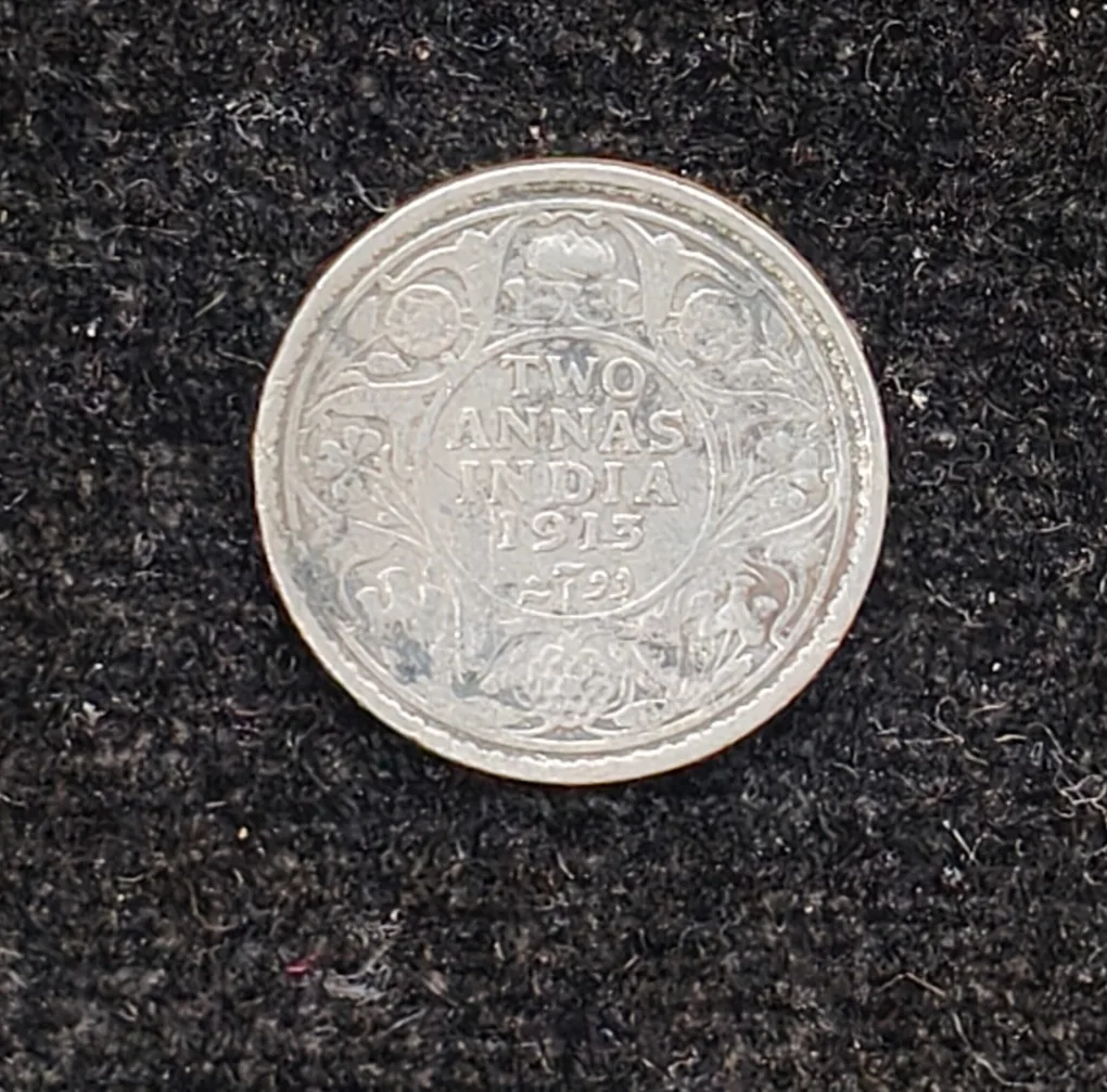 British-India 2 Annas 1913 (George V) Rare Silver Coin#AA-174