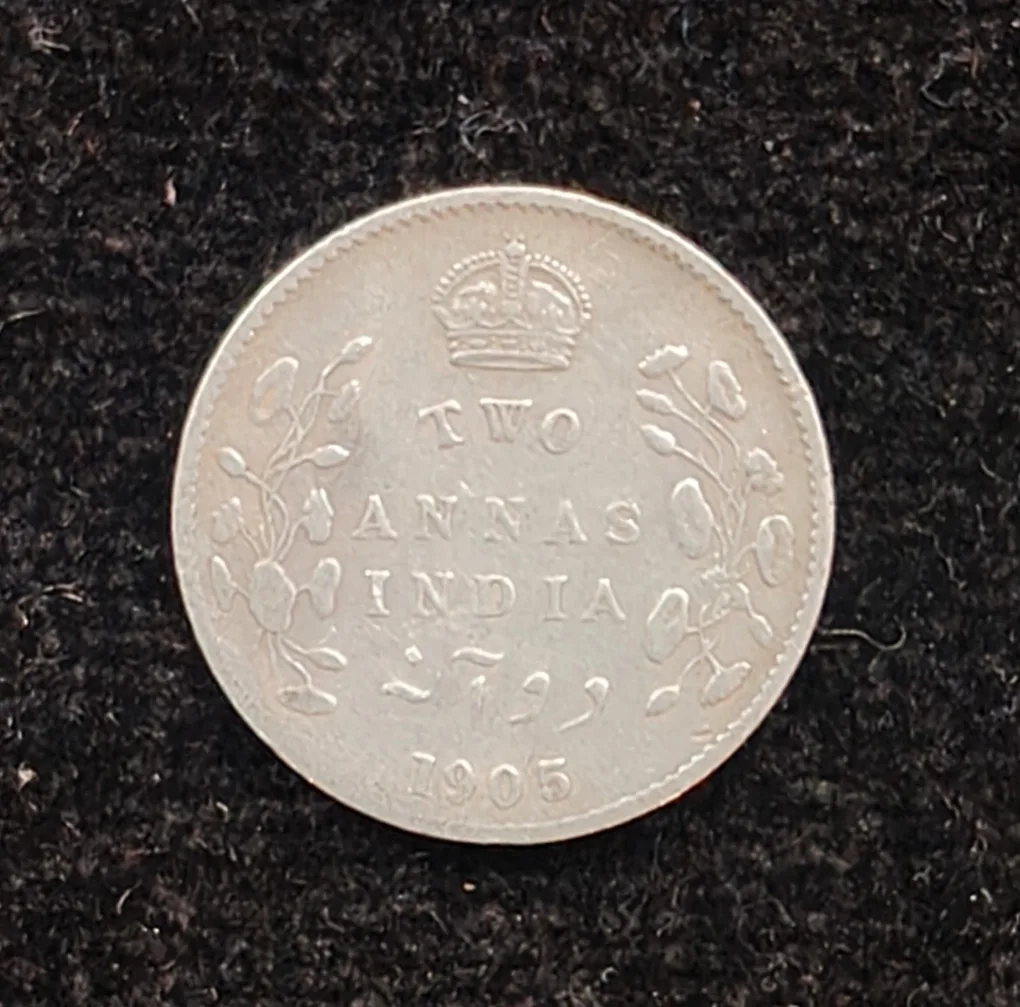 British-India 2 Annas 1905 (Edward VII) Rare Silver Coin#AA-178