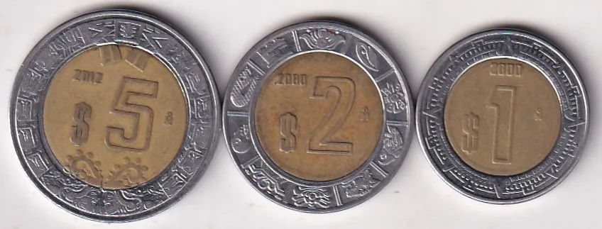 Mexico 3 Different Denomination Rare Bimetallic Coin Set#X-22